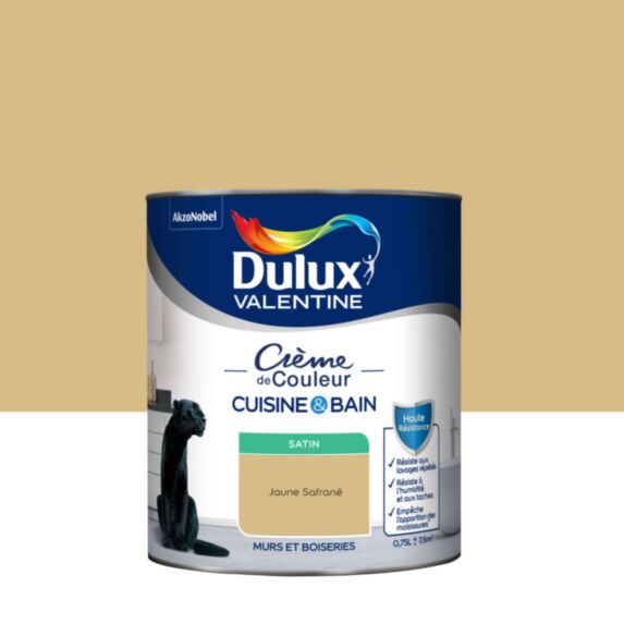Peinture Crème de Couleur Cuisine et Bain Satin Jaune Safrane 0,75L - DULUX VALENTINE