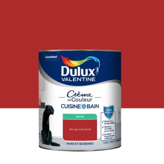 Peinture Crème de Couleur Cuisine et Bain Satin Rouge Industriel 0,75L - DULUX VALENTINE