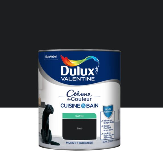 Peinture Crème de Couleur Cuisine et Bain Satin Noir 0,75L - DULUX VALENTINE