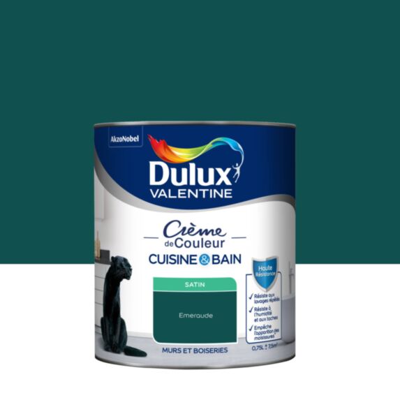 Peinture Crème de Couleur Cuisine et Bain Satin Emeraude 0,75L - DULUX VALENTINE