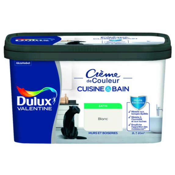 Peinture Crème de Couleur Cuisine et Bain Satin Blanc 2L - DULUX VALENTINE