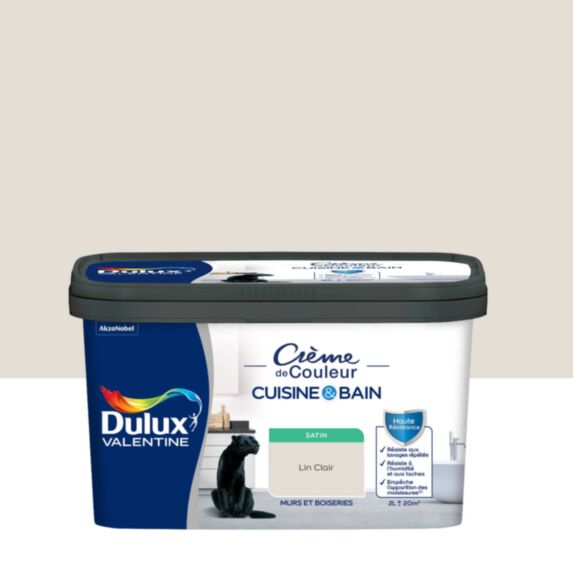 Peinture Crème de Couleur Cuisine et Bain Satin Lin Clair 2L - DULUX VALENTINE