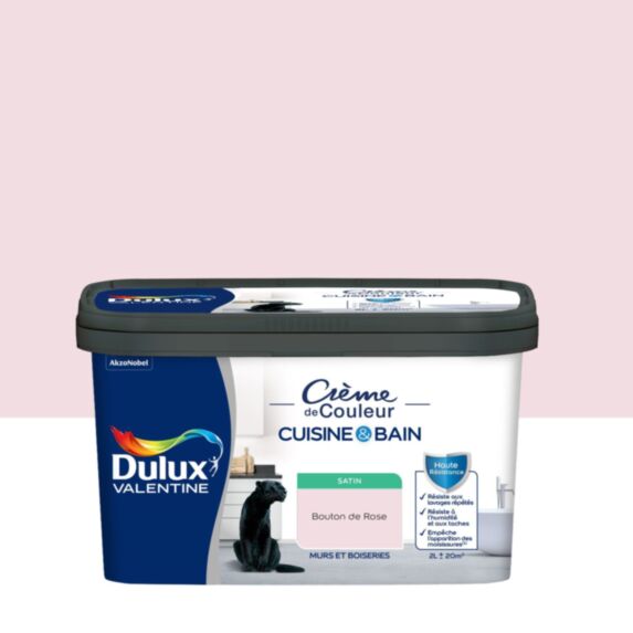Peinture Crème de Couleur Cuisine et Bain Satin Bouton de Rose 2L - DULUX VALENTINE