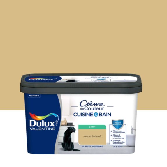 Peinture Crème de Couleur Cuisine et Bain Satin Jaune Safrane 2L - DULUX VALENTINE