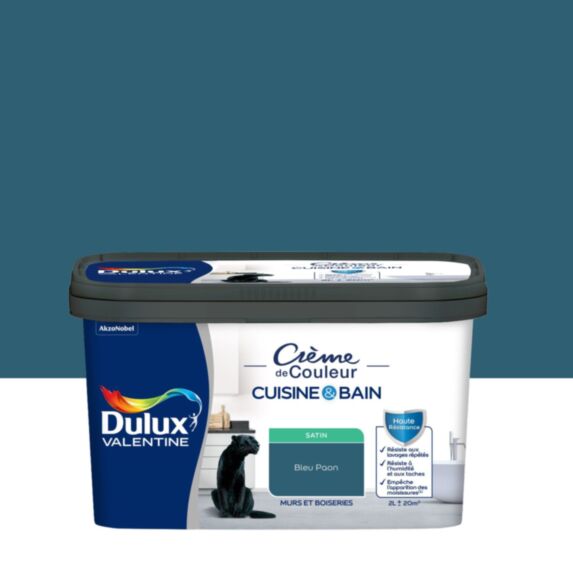 Peinture Crème de Couleur Cuisine et Bain Satin Bleu Paon 2L - DULUX VALENTINE
