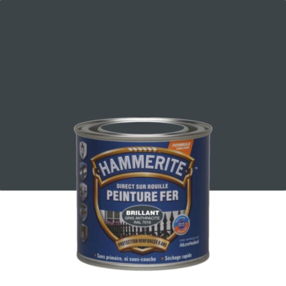 Peinture fer anti-rouille Hammerite brillant gris anthracite 0,25L - HAMMERITE