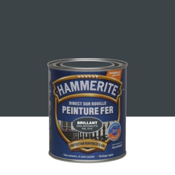 Peinture fer direct rouille gris anthracite 0,75L - HAMMERITE