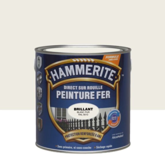 Peinture fer direct rouille brillant blanc pur 2,5L - HAMMERITE