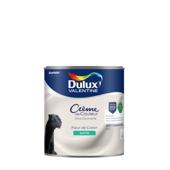 Peinture Crème de Couleur Biosourcé - Fleur de Coton - Satin - 0,5L - DULUX VALENTINE