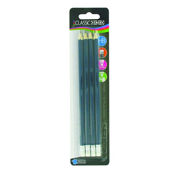 4 crayons graphite HB Classic + bout gomme - ULMANN