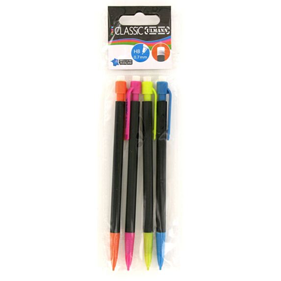 4 porte-mines HB 0,7mm Classic + bout gomme - ULMANN