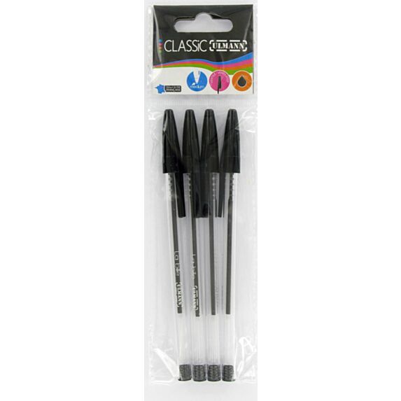 4 stylo billes polybag encre noire - ULMANN