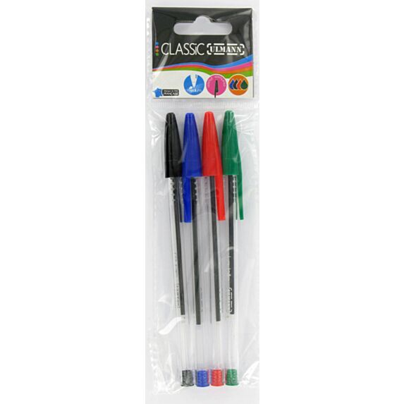 4 stylo billes polybag encre couleurs - ULMANN