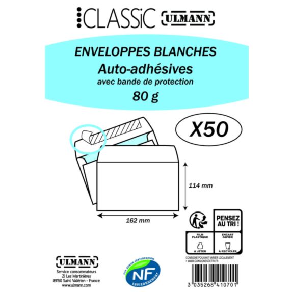 50 enveloppes C6 blanche - ULMANN