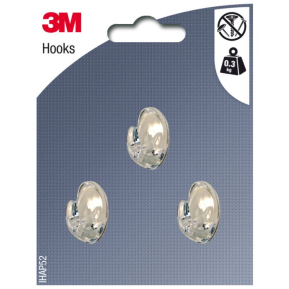 3 crochets adhésifs ovales en plastique cristal Petit modèle - 3M