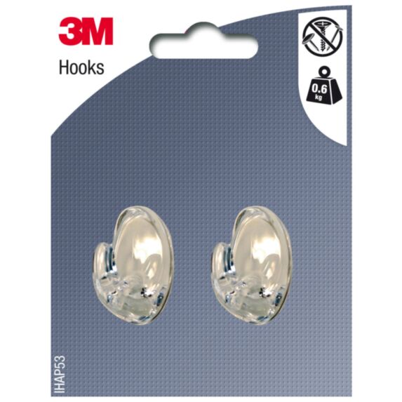 2 crochets adhésifs ovales en plastique cristal Moyen modèle - 3M