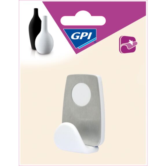 crochet bi-matière adhésif rond grand modèle argent et blanc - GPI