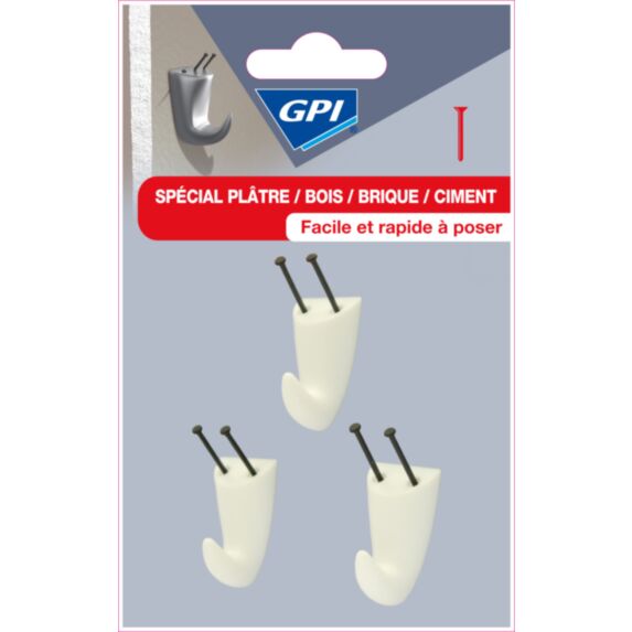 crochet spécial plâtre petit modèle à clouer blanc - GPI