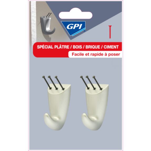 crochet spécial plâtre moyen modèle à clouer gris métallisé - GPI