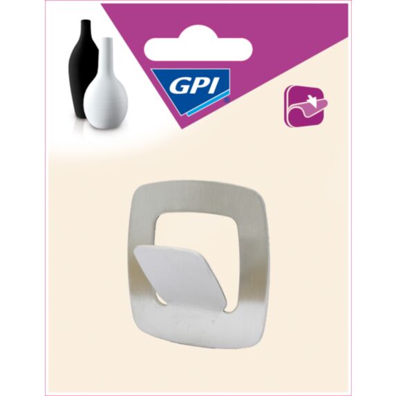 crochet métal carré adhésif argent - GPI