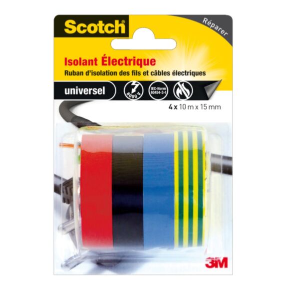 4 Rubans isolant électrique adhésif 4 couleurs 10mx15mm - SCOTCH™