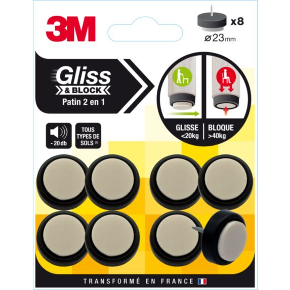 Patin gliss & block a clouer noir/beige diam 23mm - 3M
