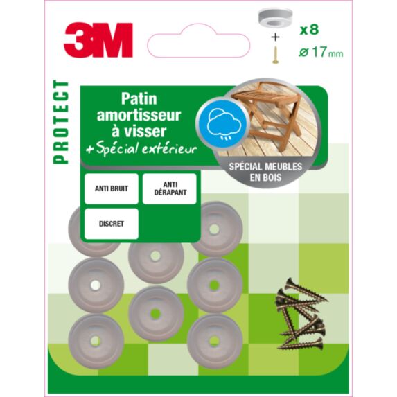 Patin plastique amort a visser 17mm transparent spécial extérieur - 3M