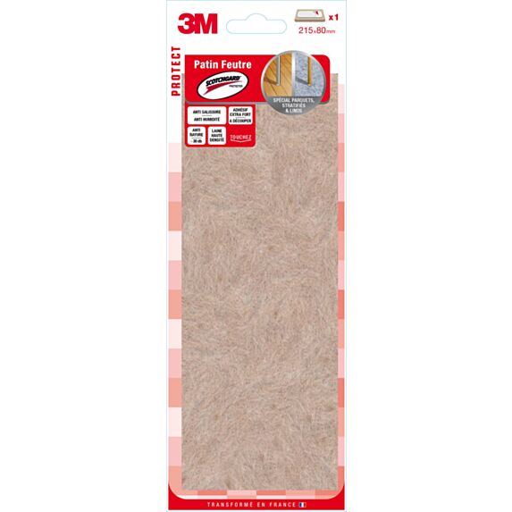 Patin feutre laine scotchgard adhésif 215mx80mm beige - 3M