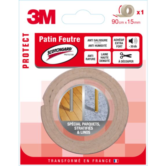 Patin feutre laine scotchgard adhésif 0,9mx15mm beige - 3M
