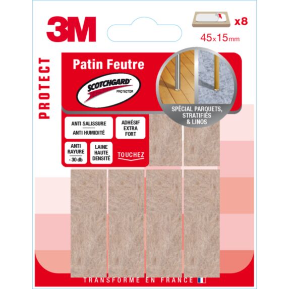 Patin feutre laine scotchgard adhésif 45mx15mm beige - 3M