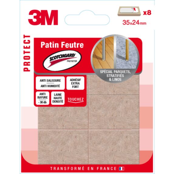 Patin feutre laine scotchgard adhésif 35mx24mm beige - 3M