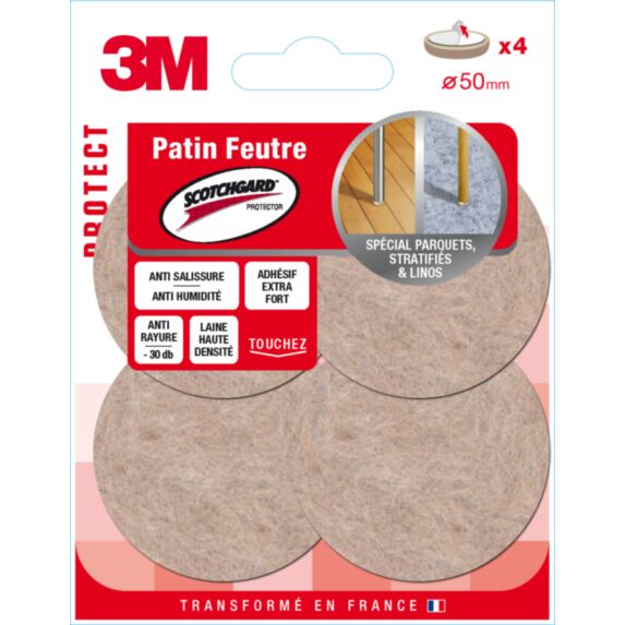 Patin feutre laine adhesif scotchgard 50 beige - 3M