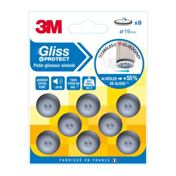 Patin glisseur adhésif alvéolé Ø19mm - 3M