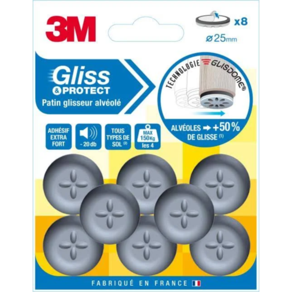 Patin glisseur adhésif alvéolé Ø25mm - 3M