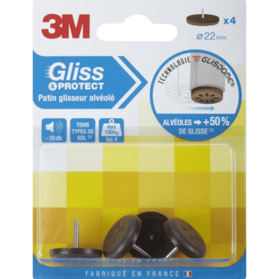 Patin glisseur alvéolé à clouer Ø22mm - 3M