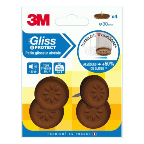 Patin glisseur alvéolé à clouer Ø30mm - 3M