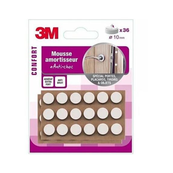 Mousse amortisseur adhésif Ø10mm blanc - 3M