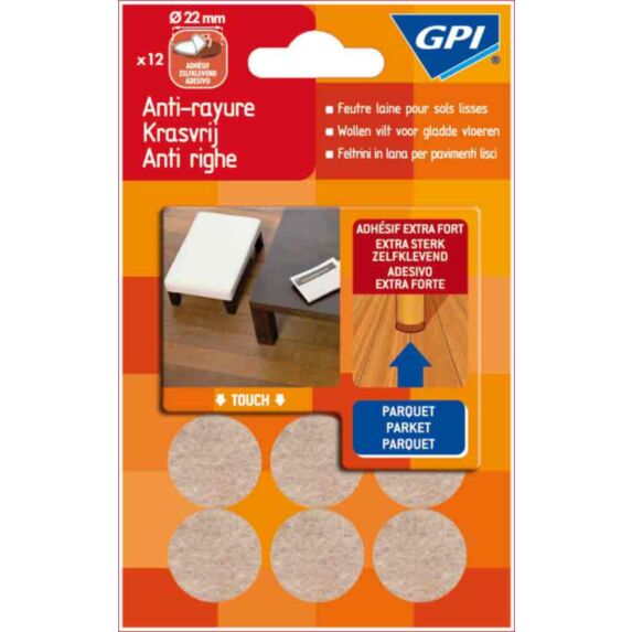 patin feutre laine adhésif beige ø22mm - GPI