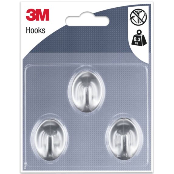 3 crochets adhésifs ovales en plastique gris Petit modèle - 3M