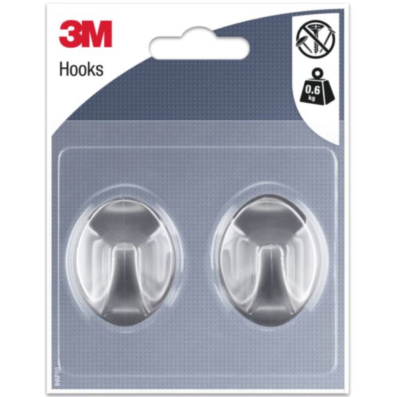 2 crochets adhésifs ovales en plastique gris Moyen modèle - 3M