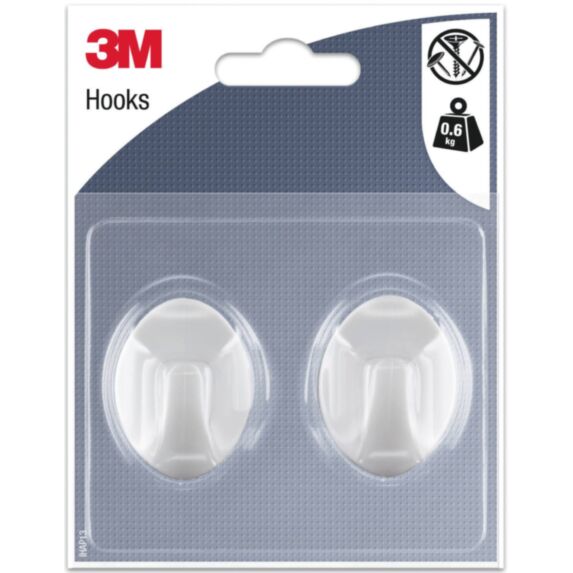 2 crochets adhésifs ovales en plastique blanc Moyen modèle - 3M