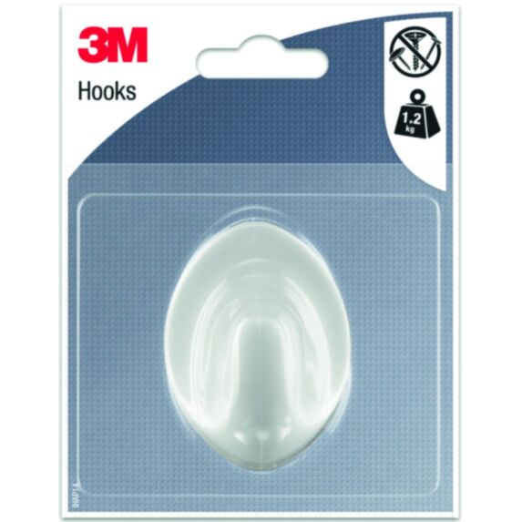 Crochet adhésif ovale en plastique blanc Grand modèle - 3M