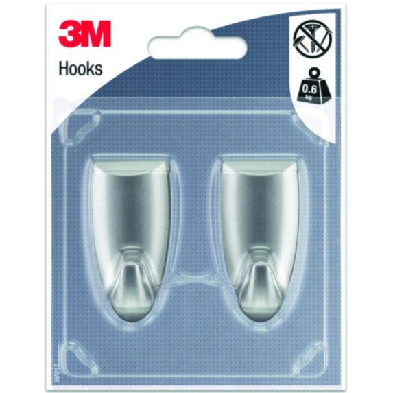 2 crochets design adhésif Moyen modèle gris métallisé - 3M