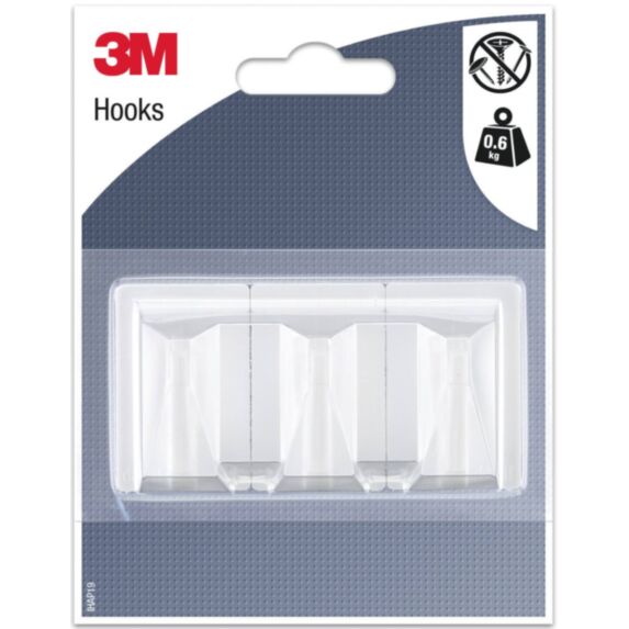 3 crochets adhésifs rectangle en plastique blanc Grand modèle - 3M