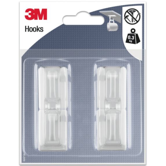 4 crochets adhésifs à suspendre plastique blanc Petit modèle - 3M