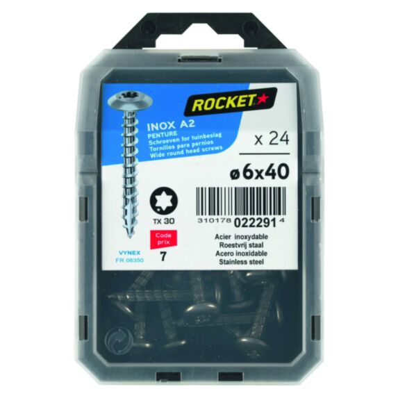 24 vis de penture Inox A2 6x40 - ROCKET