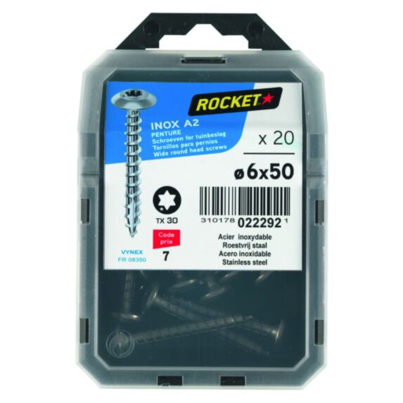 20 vis de penture Inox A2 6x50- ROCKET