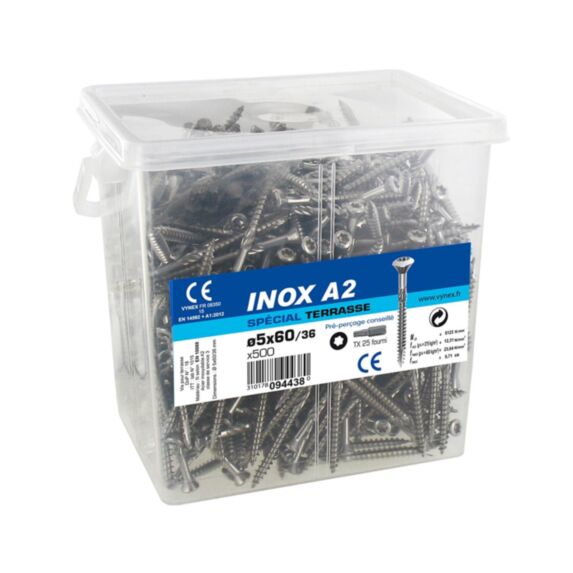 500 vis terrasse tête fraisée étoile inox A2 5x60