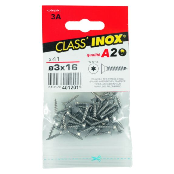 41 Vis agglo tête fraisée étoile inox A4 3x16 - CLASS'INOX