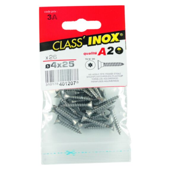26 Vis agglo tête fraisée étoile inox A4 4x25 - CLASS'INOX